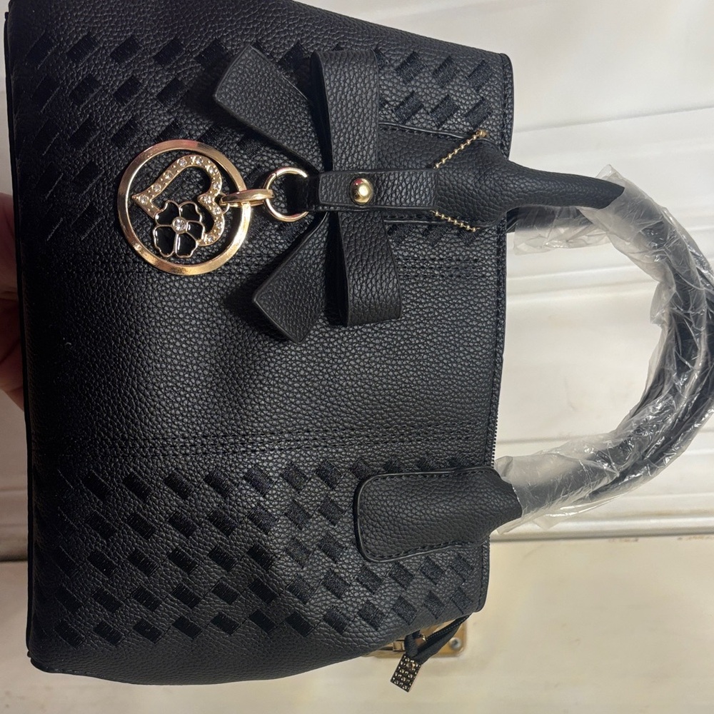 Macy's Black Satchel with Gold Charm